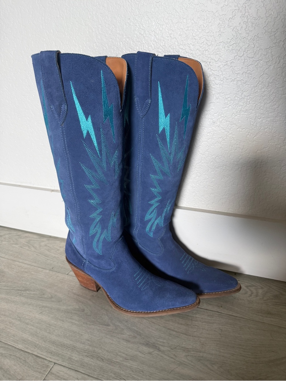 dingo Navy Suede Over-the-Knee Boots with Teal Embroidery